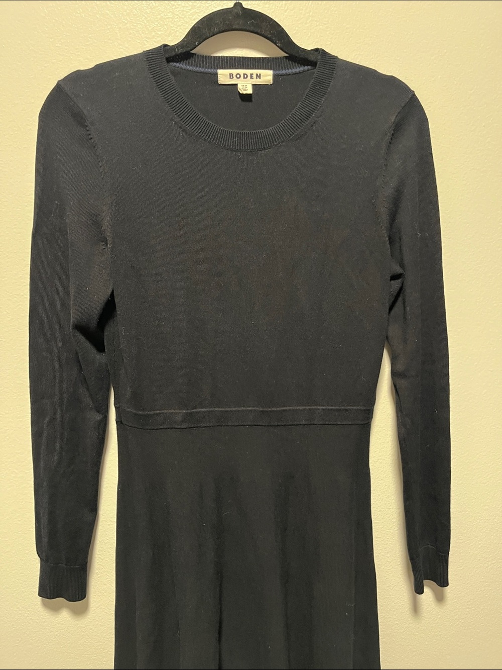 BODEN Knitted Fit and Flare Midi Dress, Long Sleeves, Black, Size - Picture 2 of 9